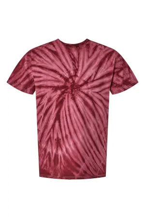 Dyenomite Mens Cyclone Pinwheel Tie Dyed Short Sleeve Crewneck T-Shirt - Maroon Clothing Dyenomite