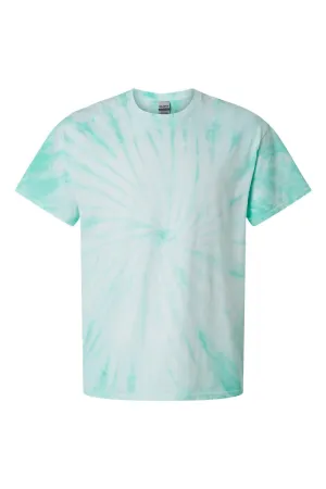 Dyenomite Mens Cyclone Pinwheel Tie Dyed Short Sleeve Crewneck T-Shirt - Mint Green Clothing Dyenomite