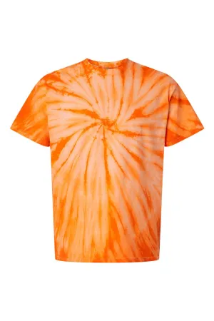 Dyenomite Mens Cyclone Pinwheel Tie Dyed Short Sleeve Crewneck T-Shirt - Orange Clothing Dyenomite
