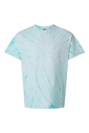 Dyenomite Mens Cyclone Pinwheel Tie Dyed Short Sleeve Crewneck T-Shirt - Pale Turquoise Clothing Dyenomite