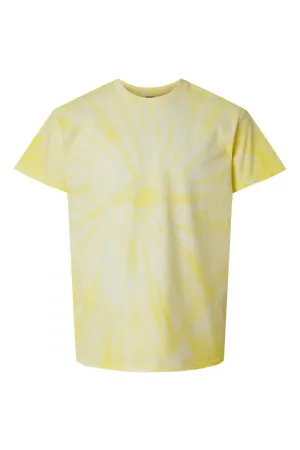 Dyenomite Mens Cyclone Pinwheel Tie Dyed Short Sleeve Crewneck T-Shirt - Pale Yellow Clothing Dyenomite