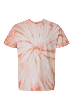 Dyenomite Mens Cyclone Pinwheel Tie Dyed Short Sleeve Crewneck T-Shirt - Peach Clothing Dyenomite
