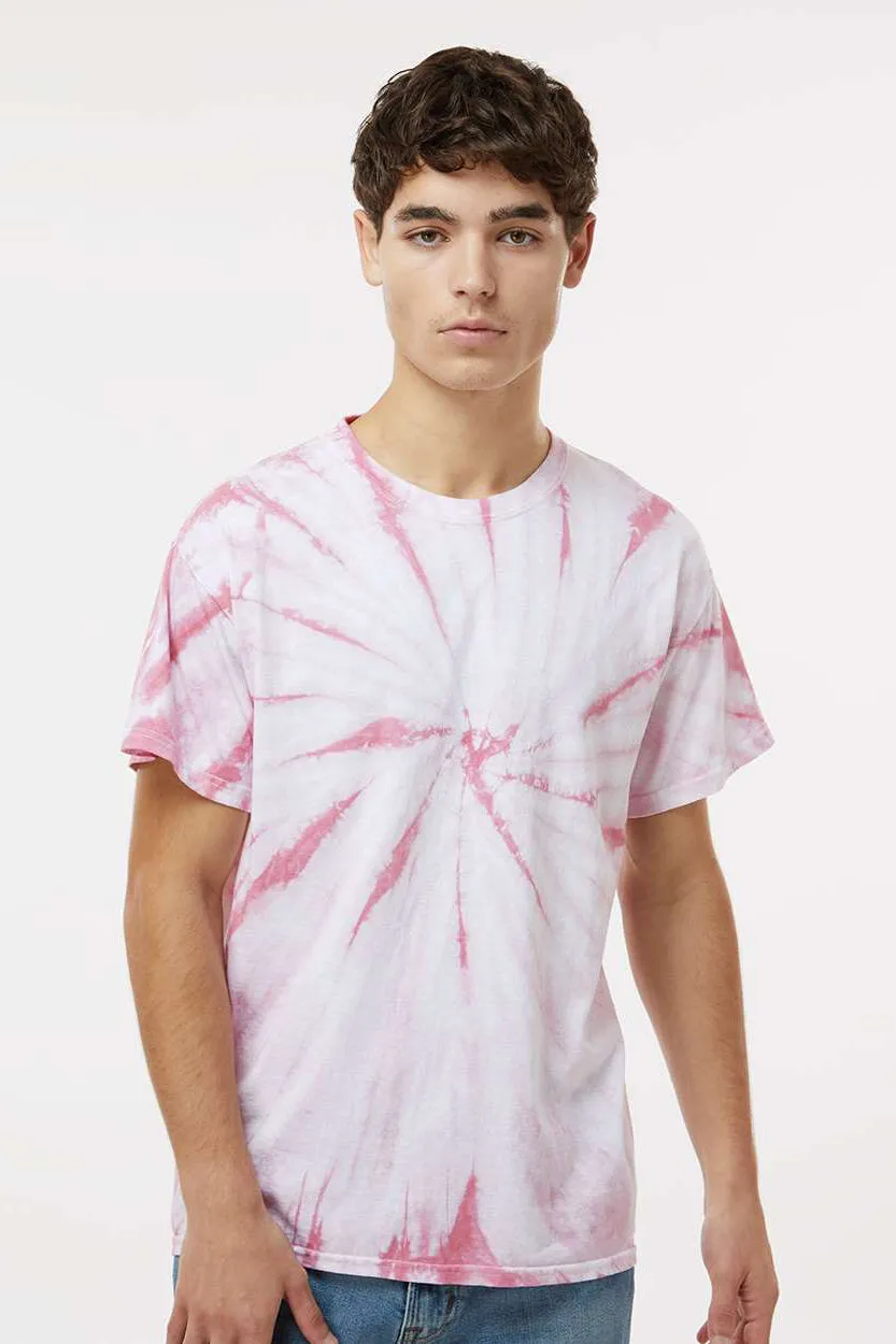 Dyenomite Mens Cyclone Pinwheel Tie Dyed Short Sleeve Crewneck T-Shirt - Rose Clothing Dyenomite