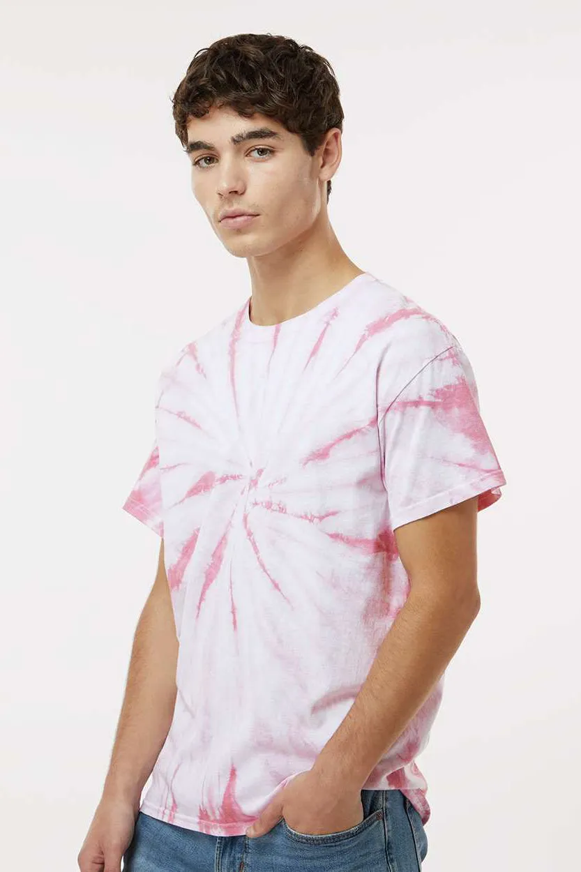 Dyenomite Mens Cyclone Pinwheel Tie Dyed Short Sleeve Crewneck T-Shirt - Rose Clothing Dyenomite