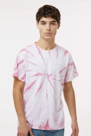 Dyenomite Mens Cyclone Pinwheel Tie Dyed Short Sleeve Crewneck T-Shirt - Rose Clothing Dyenomite