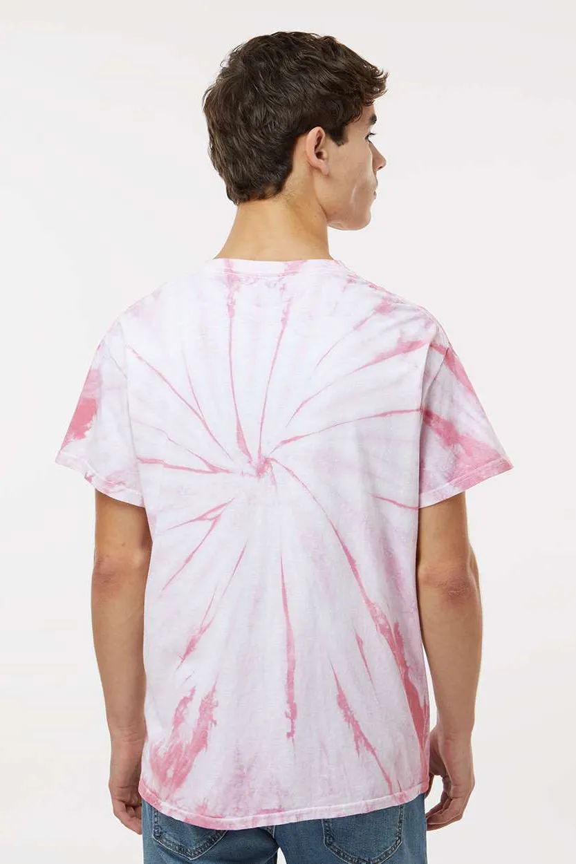 Dyenomite Mens Cyclone Pinwheel Tie Dyed Short Sleeve Crewneck T-Shirt - Rose Clothing Dyenomite