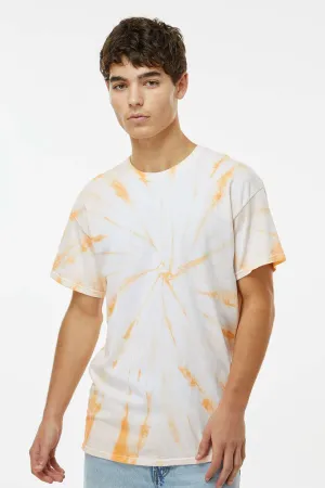 Dyenomite Mens Cyclone Pinwheel Tie Dyed Short Sleeve Crewneck T-Shirt - Tangerine Clothing Dyenomite