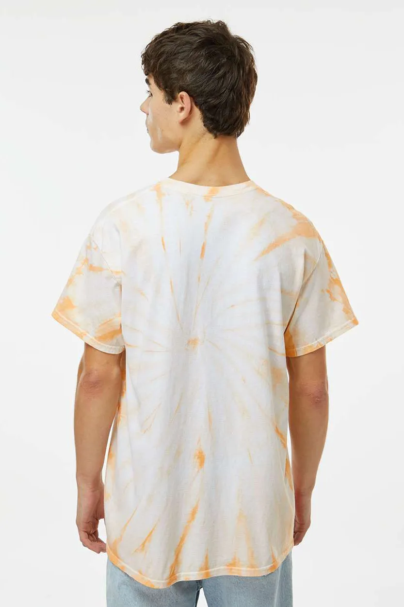 Dyenomite Mens Cyclone Pinwheel Tie Dyed Short Sleeve Crewneck T-Shirt - Tangerine Clothing Dyenomite