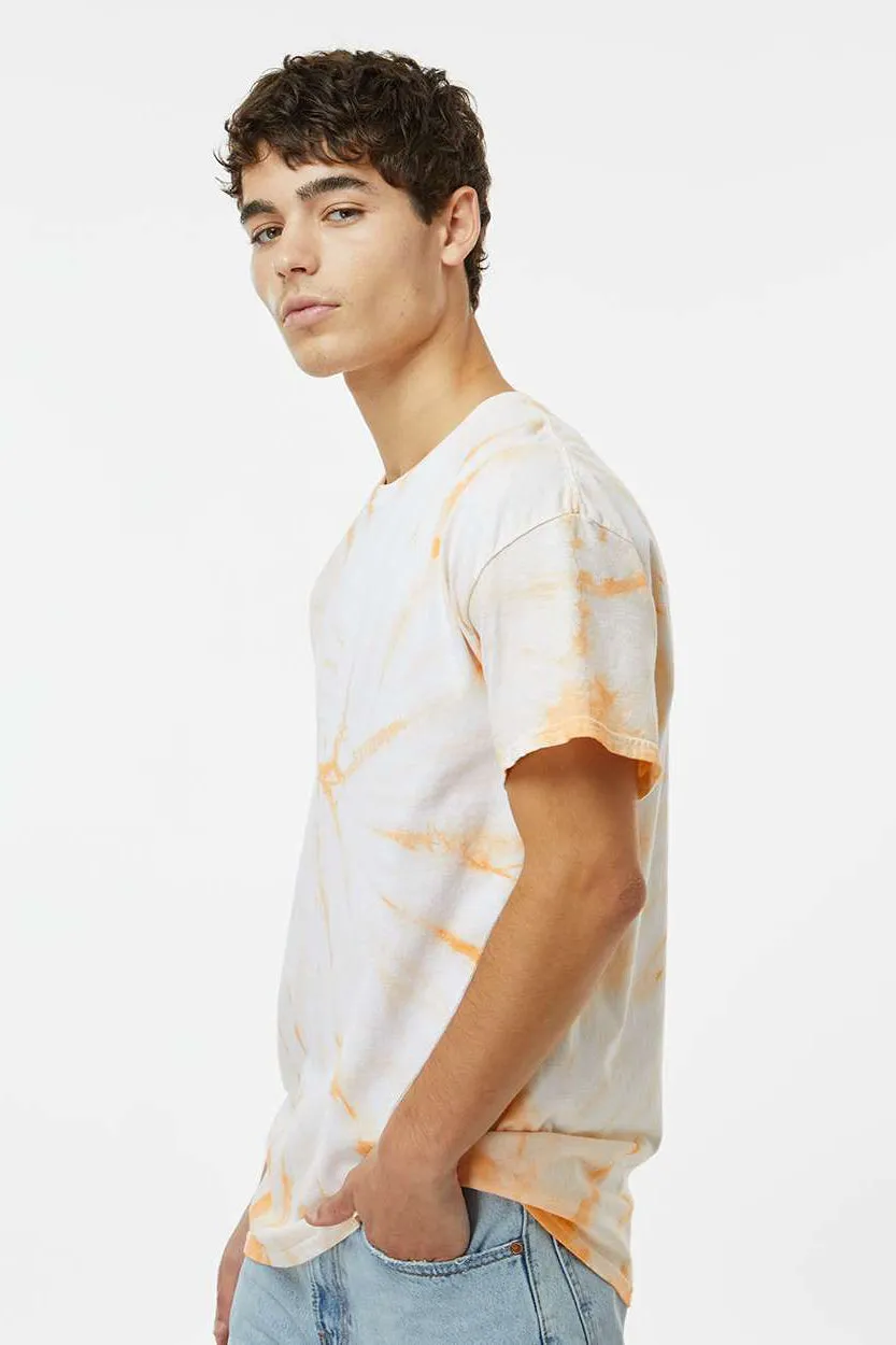 Dyenomite Mens Cyclone Pinwheel Tie Dyed Short Sleeve Crewneck T-Shirt - Tangerine Clothing Dyenomite