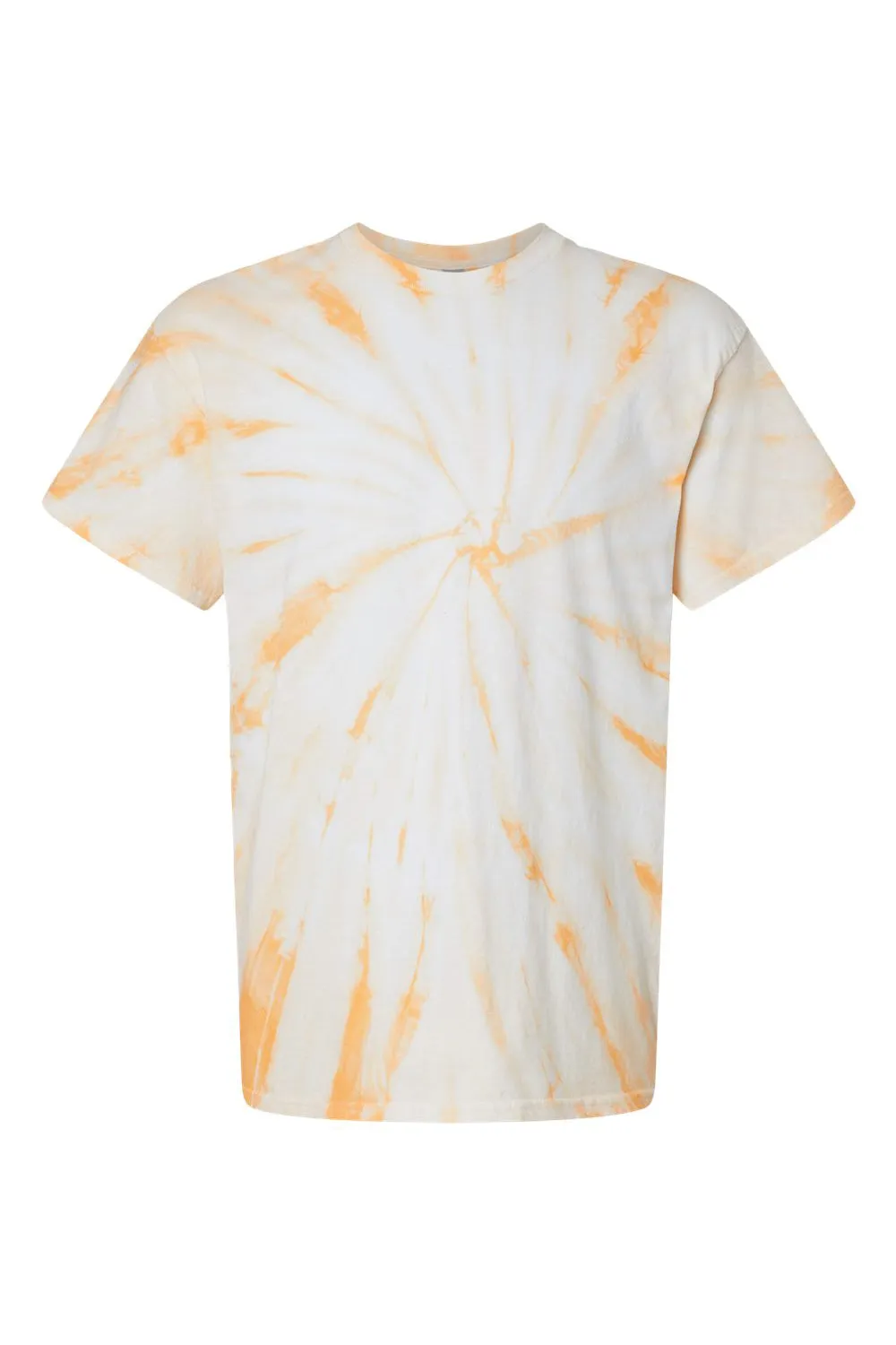Dyenomite Mens Cyclone Pinwheel Tie Dyed Short Sleeve Crewneck T-Shirt - Tangerine Clothing Dyenomite
