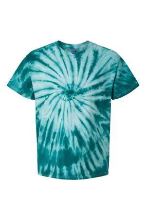 Dyenomite Mens Cyclone Pinwheel Tie Dyed Short Sleeve Crewneck T-Shirt - Teal Clothing Dyenomite