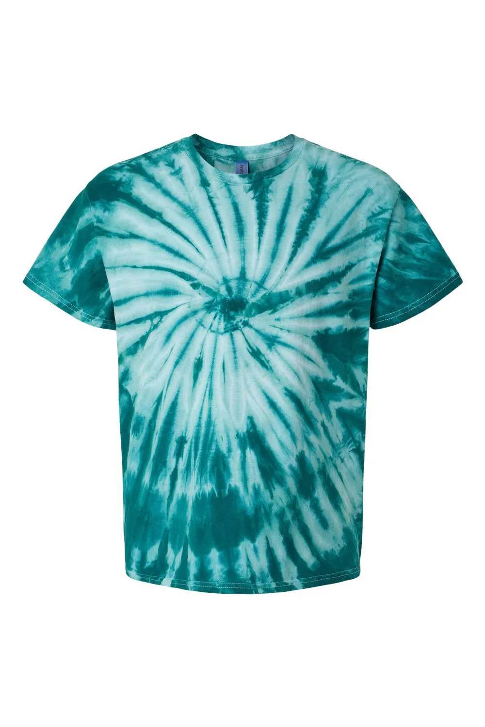 Dyenomite Mens Cyclone Pinwheel Tie Dyed Short Sleeve Crewneck T-Shirt - Teal Clothing Dyenomite