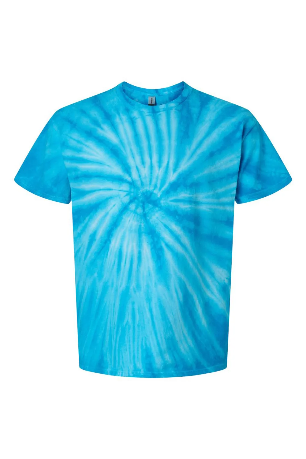 Dyenomite Mens Cyclone Pinwheel Tie Dyed Short Sleeve Crewneck T-Shirt - Turquoise Clothing Dyenomite