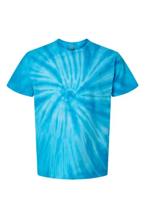 Dyenomite Mens Cyclone Pinwheel Tie Dyed Short Sleeve Crewneck T-Shirt - Turquoise Clothing Dyenomite