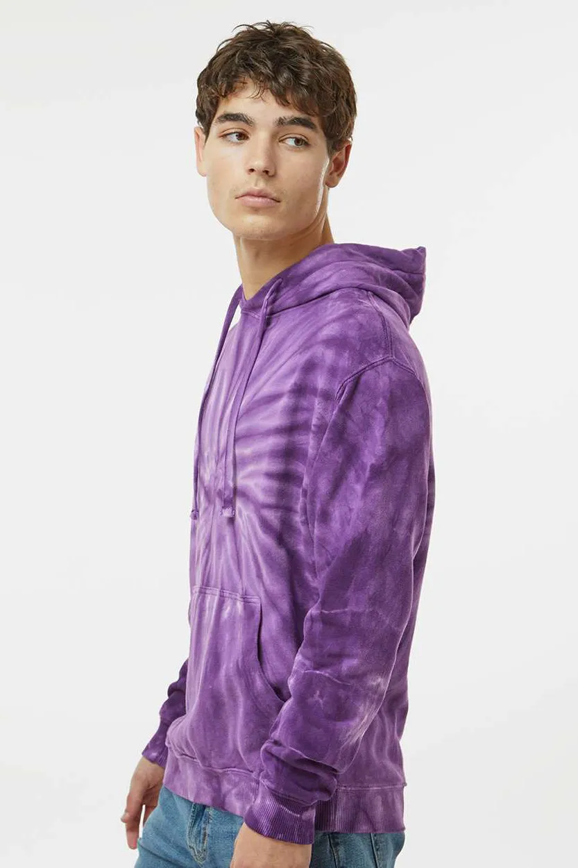 Dyenomite Mens Cyclone Tie Dyed Hooded Sweatshirt Hoodie w/ Pouch Pocket - Purple Clothing Dyenomite