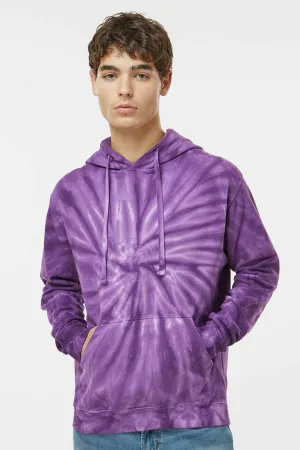 Dyenomite Mens Cyclone Tie Dyed Hooded Sweatshirt Hoodie w/ Pouch Pocket - Purple Clothing Dyenomite