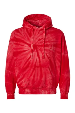 Dyenomite Mens Cyclone Tie Dyed Hooded Sweatshirt Hoodie w/ Pouch Pocket - Red Clothing Dyenomite