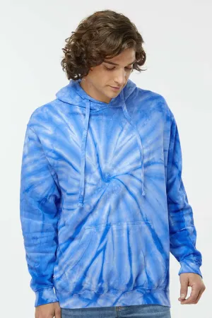 Dyenomite Mens Cyclone Tie Dyed Hooded Sweatshirt Hoodie w/ Pouch Pocket - Royal Blue Clothing Dyenomite