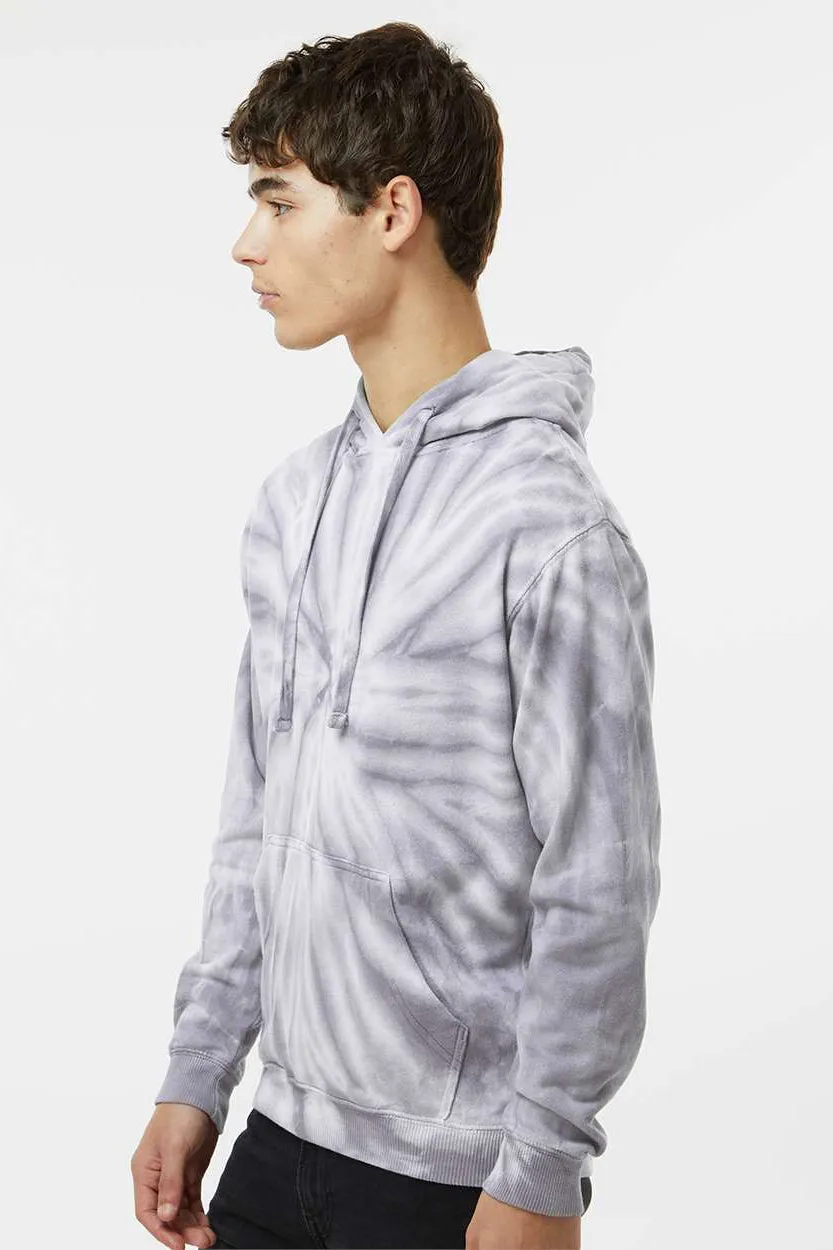 Dyenomite Mens Cyclone Tie Dyed Hooded Sweatshirt Hoodie w/ Pouch Pocket - Silver Grey Clothing Dyenomite