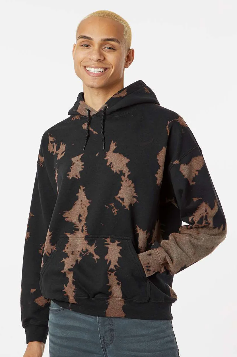 Dyenomite Mens Essential Fleece Bleach Wash Hooded Sweatshirt Hoodie w/ Pouch Pocket - Gobi Clothing Dyenomite