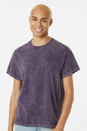 Dyenomite Mens Mineral Wash Short Sleeve Crewneck T-Shirt - Aubergine Clothing Dyenomite