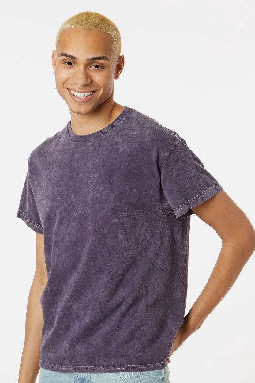 Dyenomite Mens Mineral Wash Short Sleeve Crewneck T-Shirt - Aubergine Clothing Dyenomite