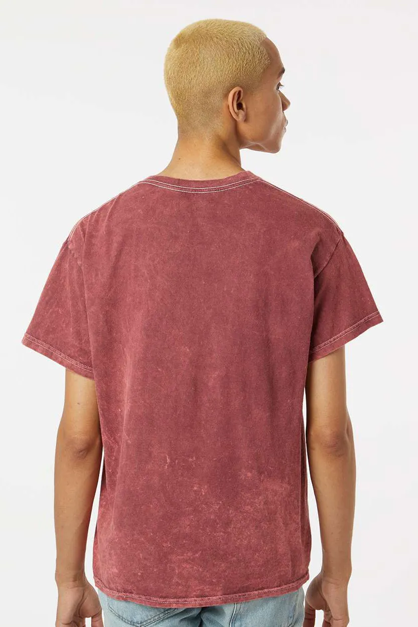 Dyenomite Mens Mineral Wash Short Sleeve Crewneck T-Shirt - Crimson Red Clothing Dyenomite