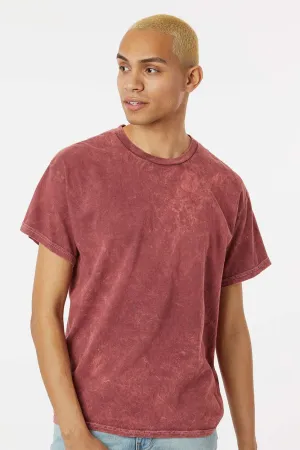 Dyenomite Mens Mineral Wash Short Sleeve Crewneck T-Shirt - Crimson Red Clothing Dyenomite