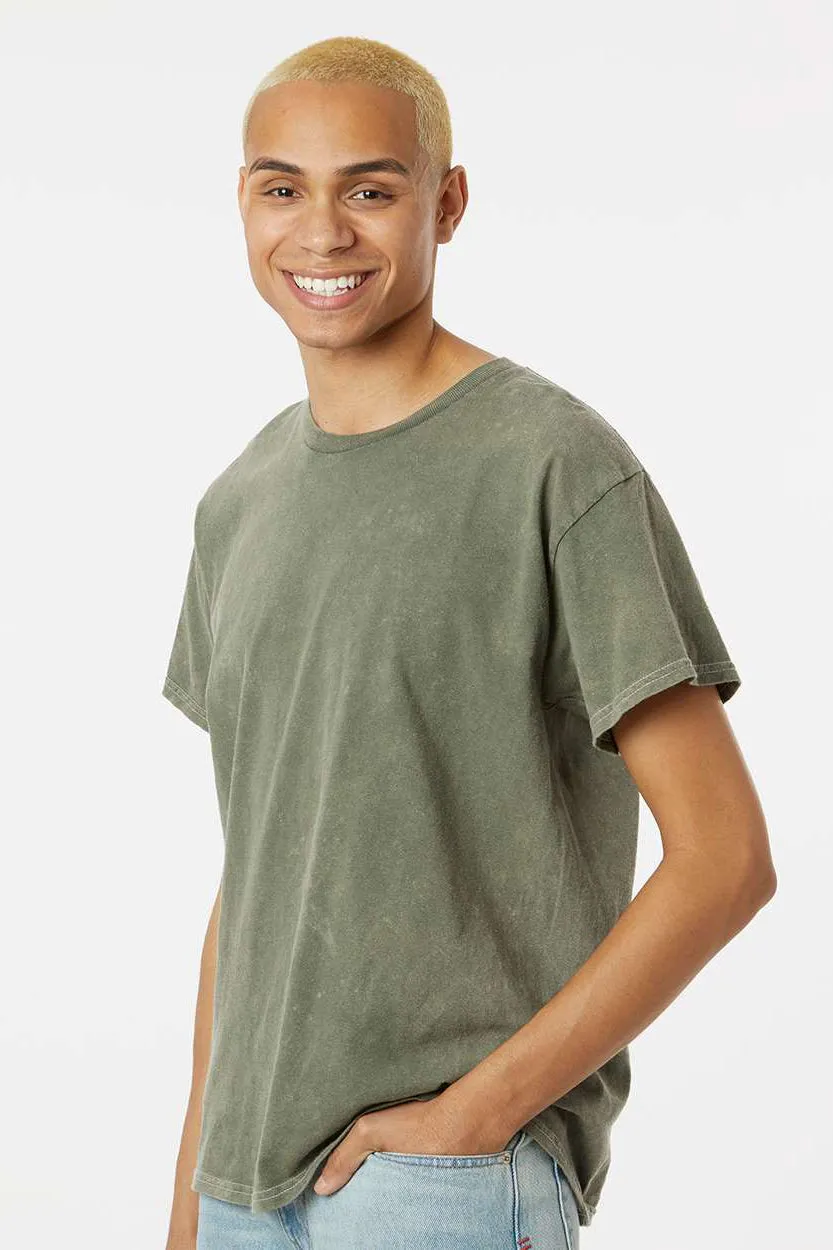 Dyenomite Mens Mineral Wash Short Sleeve Crewneck T-Shirt - Kale Clothing Dyenomite