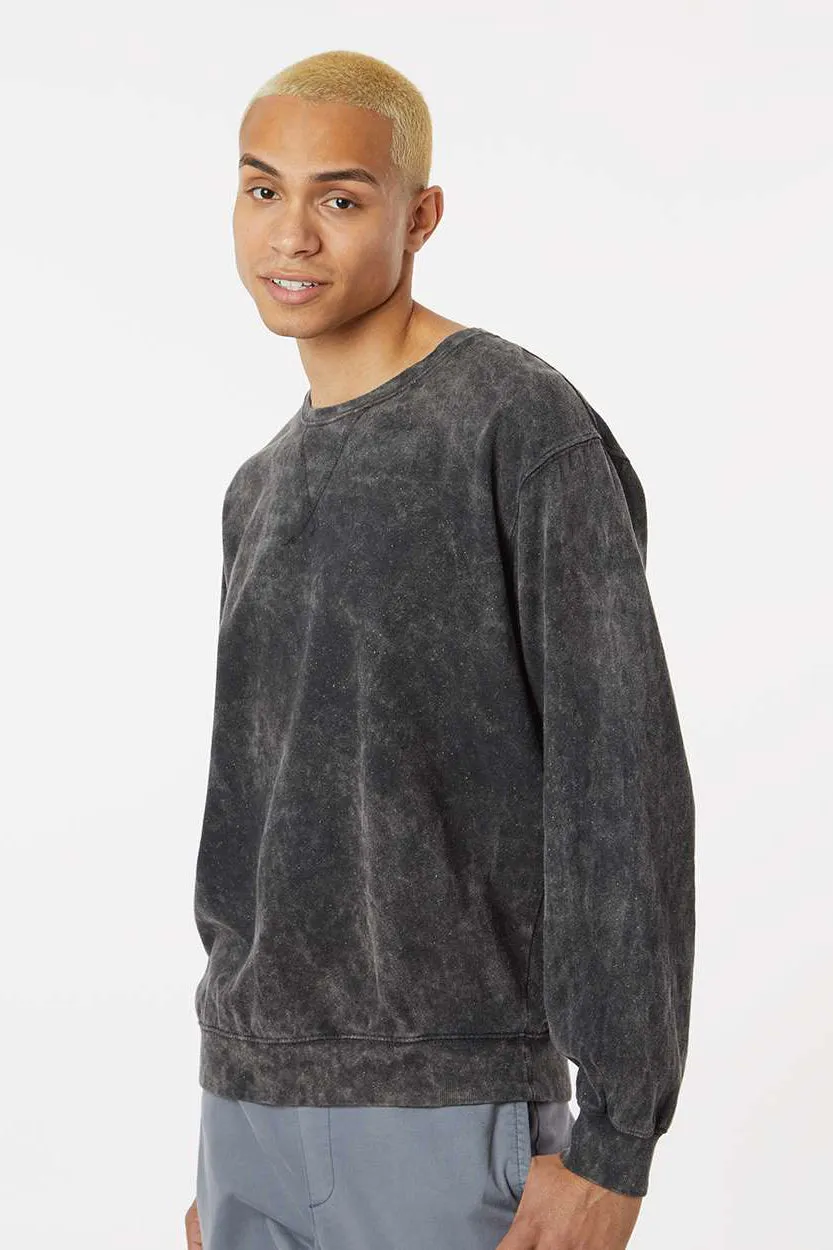 Dyenomite Mens Premium Fleece Mineral Wash Crewneck Sweatshirt - Black Mineral Wash Clothing Dyenomite