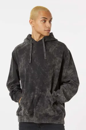 Dyenomite Mens Premium Fleece Mineral Wash Hooded Sweatshirt Hoodie w/ Pouch Pocket - Black Mineral Wash Clothing Dyenomite