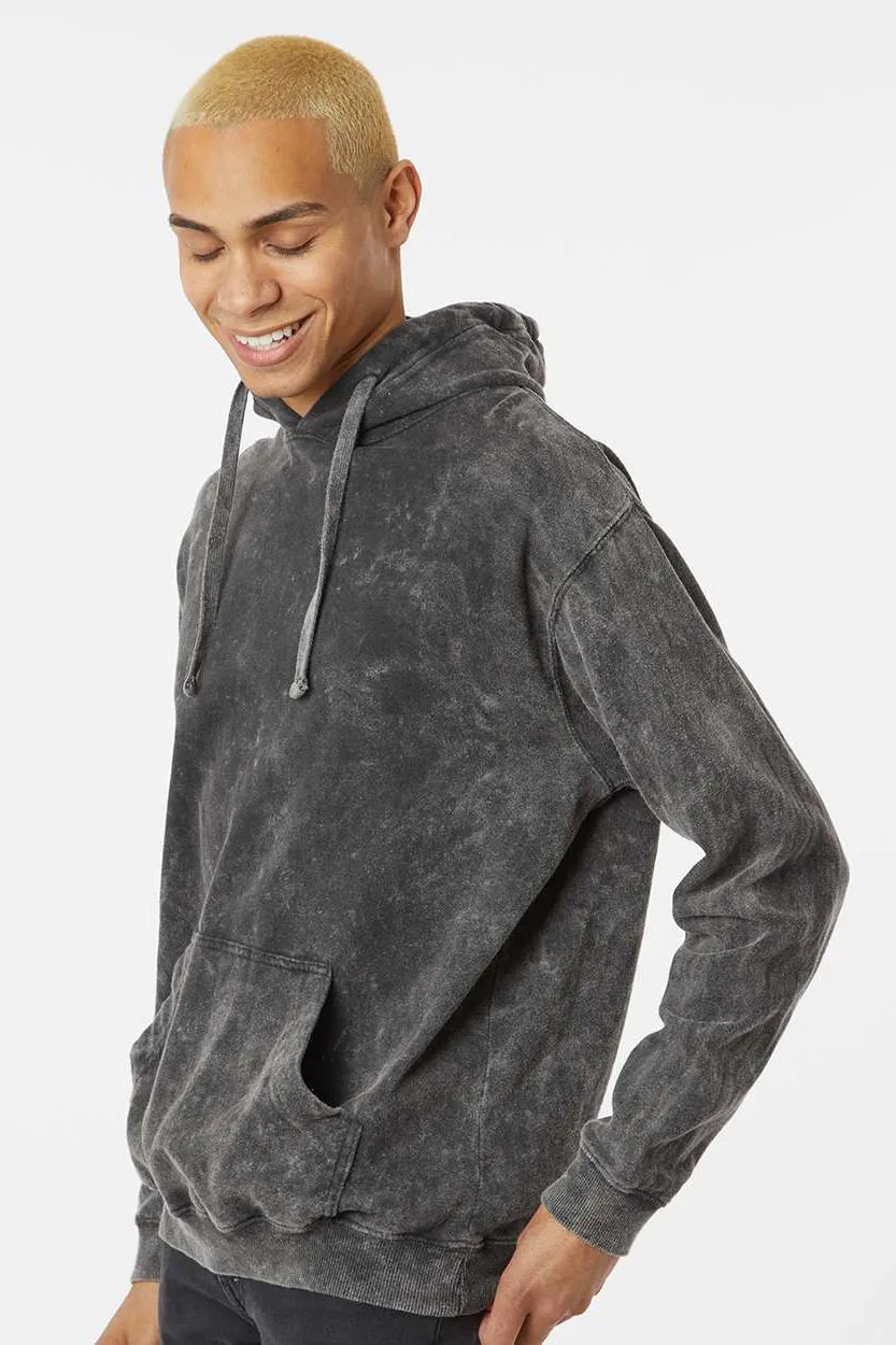 Dyenomite Mens Premium Fleece Mineral Wash Hooded Sweatshirt Hoodie w/ Pouch Pocket - Grey Mineral Wash Clothing Dyenomite