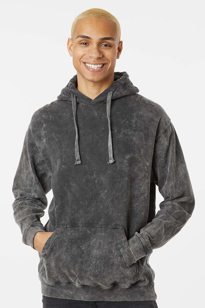 Dyenomite Mens Premium Fleece Mineral Wash Hooded Sweatshirt Hoodie w/ Pouch Pocket - Grey Mineral Wash Clothing Dyenomite