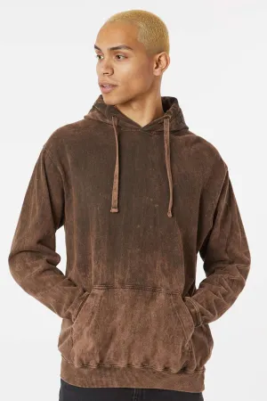 Dyenomite Mens Premium Fleece Mineral Wash Hooded Sweatshirt Hoodie w/ Pouch Pocket - Hounddog Brown Clothing Dyenomite