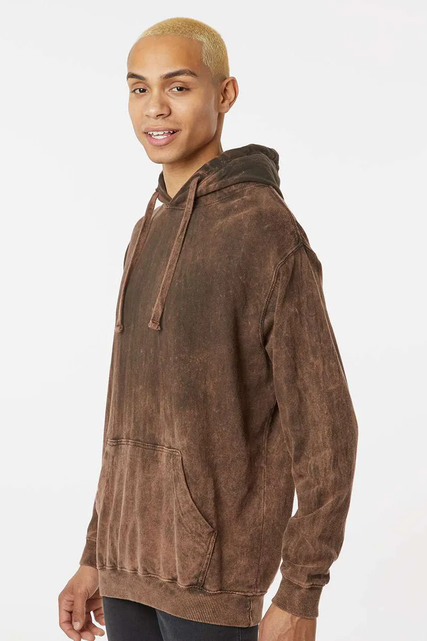 Dyenomite Mens Premium Fleece Mineral Wash Hooded Sweatshirt Hoodie w/ Pouch Pocket - Hounddog Brown Clothing Dyenomite
