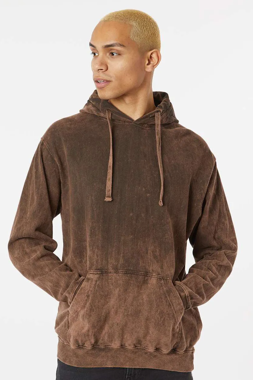 Dyenomite Mens Premium Fleece Mineral Wash Hooded Sweatshirt Hoodie w/ Pouch Pocket - Hounddog Brown Clothing Dyenomite