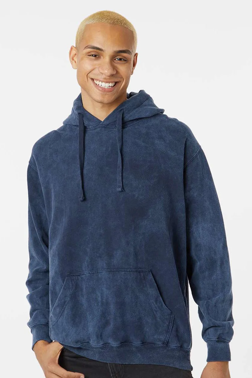 Dyenomite Mens Premium Fleece Mineral Wash Hooded Sweatshirt Hoodie w/ Pouch Pocket - Midnight Blue Clothing Dyenomite