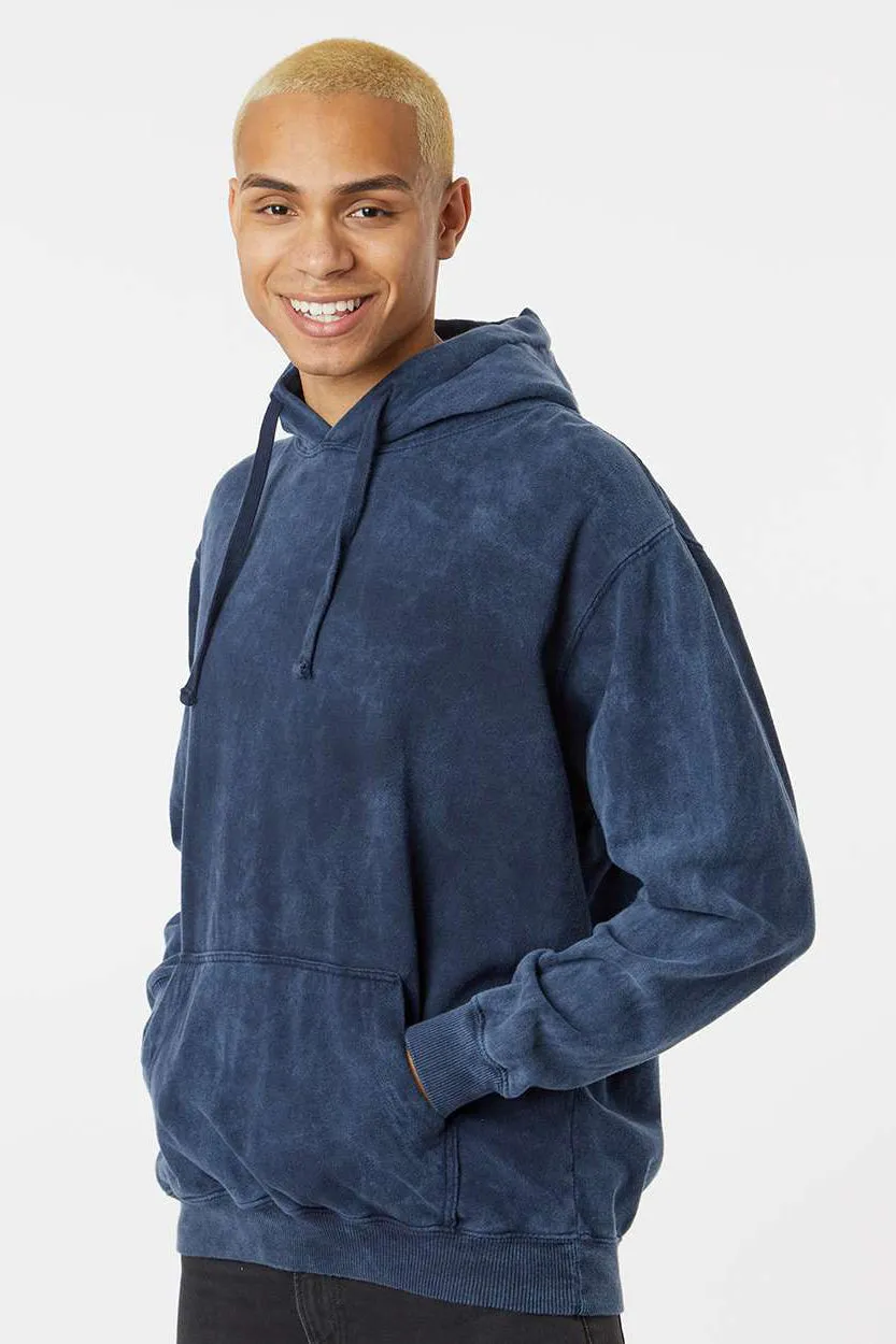 Dyenomite Mens Premium Fleece Mineral Wash Hooded Sweatshirt Hoodie w/ Pouch Pocket - Midnight Blue Clothing Dyenomite