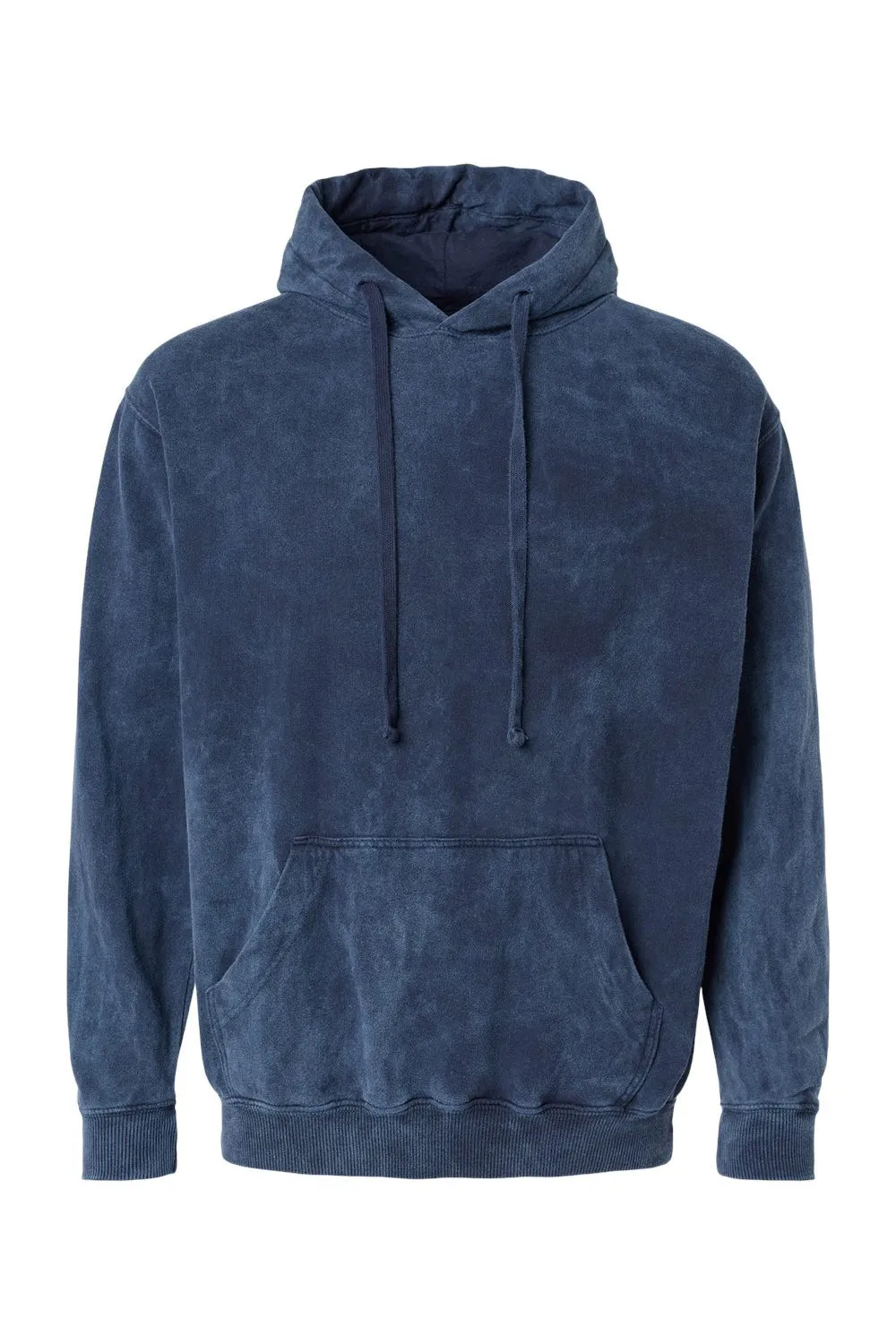 Dyenomite Mens Premium Fleece Mineral Wash Hooded Sweatshirt Hoodie w/ Pouch Pocket - Midnight Blue Clothing Dyenomite