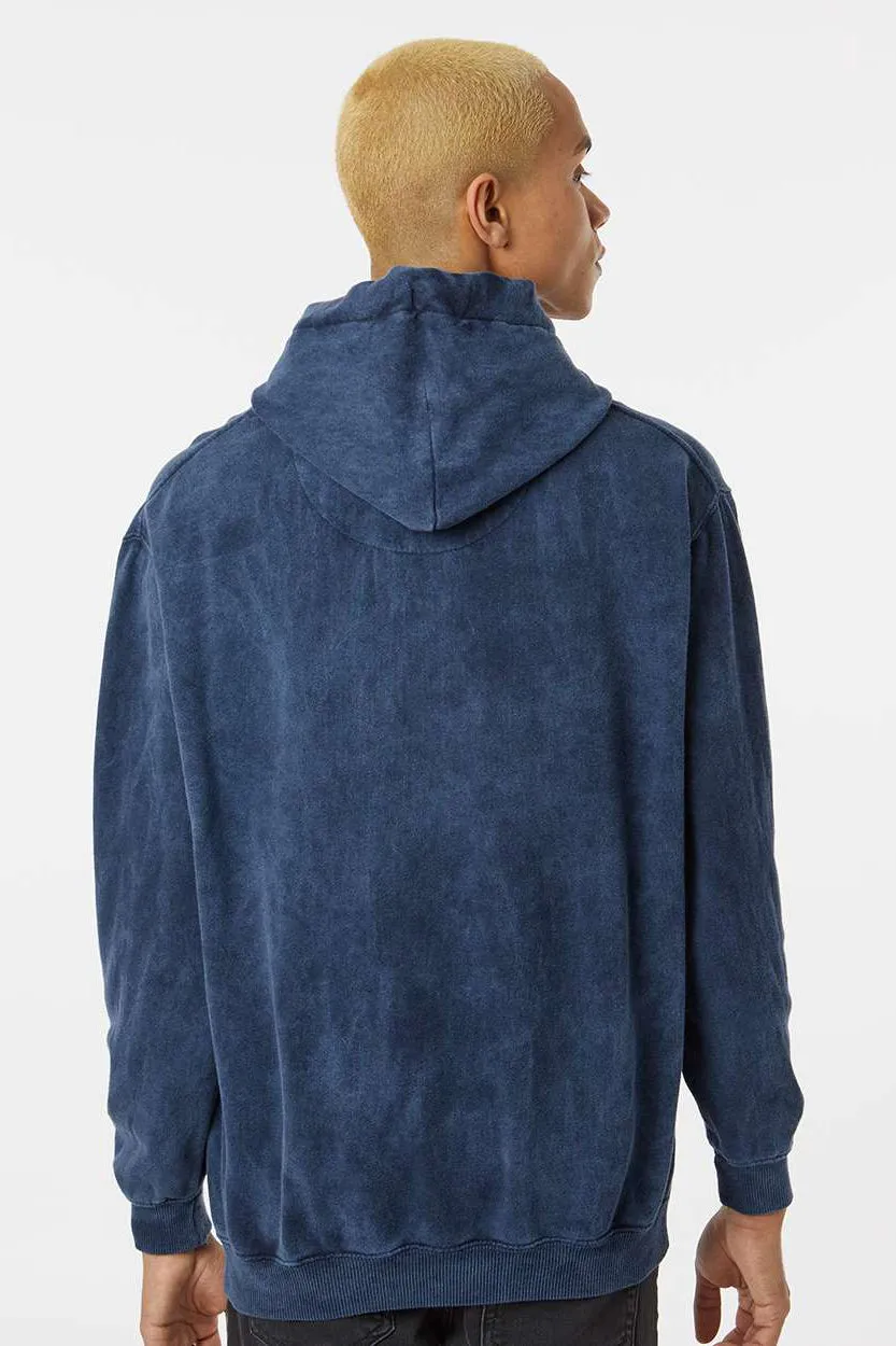 Dyenomite Mens Premium Fleece Mineral Wash Hooded Sweatshirt Hoodie w/ Pouch Pocket - Midnight Blue Clothing Dyenomite