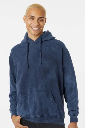 Dyenomite Mens Premium Fleece Mineral Wash Hooded Sweatshirt Hoodie w/ Pouch Pocket - Midnight Blue Clothing Dyenomite