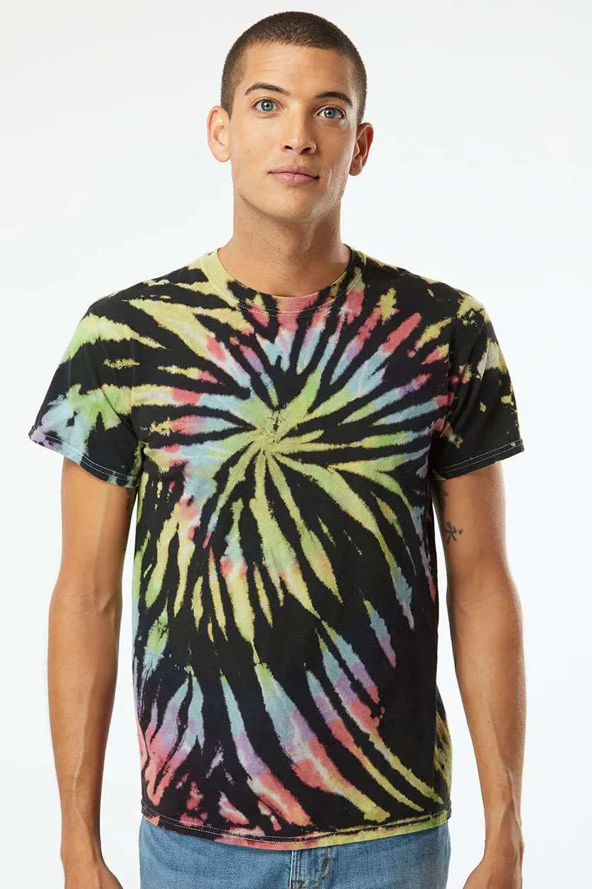 Dyenomite Mens Spiral Tie Dyed Short Sleeve Crewneck T-Shirt - Aurora Clothing Dyenomite