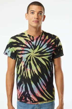 Dyenomite Mens Spiral Tie Dyed Short Sleeve Crewneck T-Shirt - Aurora Clothing Dyenomite