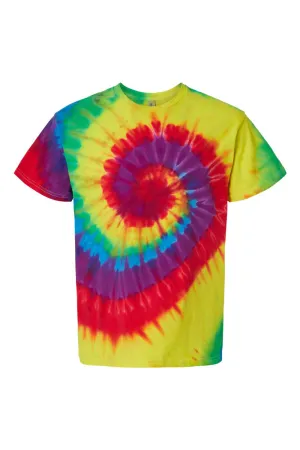 Dyenomite Mens Spiral Tie Dyed Short Sleeve Crewneck T-Shirt - Classic Rainbow Spiral Clothing Dyenomite