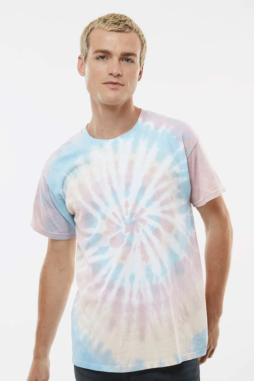 Dyenomite Mens Spiral Tie Dyed Short Sleeve Crewneck T-Shirt - Desert Rainbow Clothing Dyenomite
