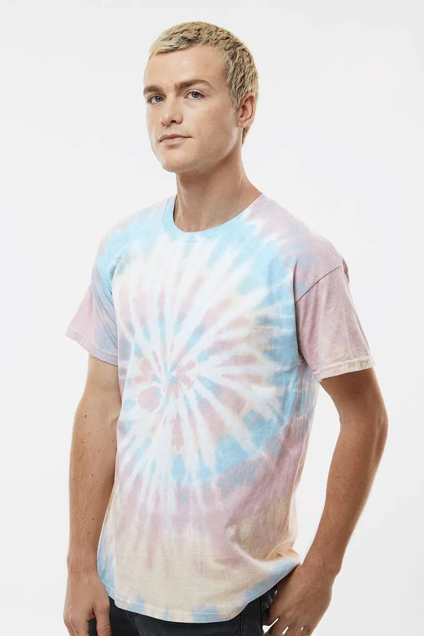 Dyenomite Mens Spiral Tie Dyed Short Sleeve Crewneck T-Shirt - Desert Rainbow Clothing Dyenomite