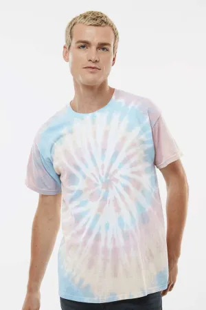 Dyenomite Mens Spiral Tie Dyed Short Sleeve Crewneck T-Shirt - Desert Rainbow Clothing Dyenomite