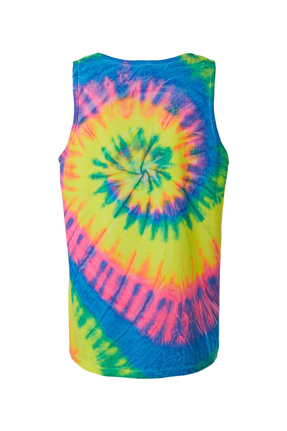 Dyenomite Mens Spiral Tie Dyed Tank Top - Fluorescent Rainbow Spiral Clothing Dyenomite