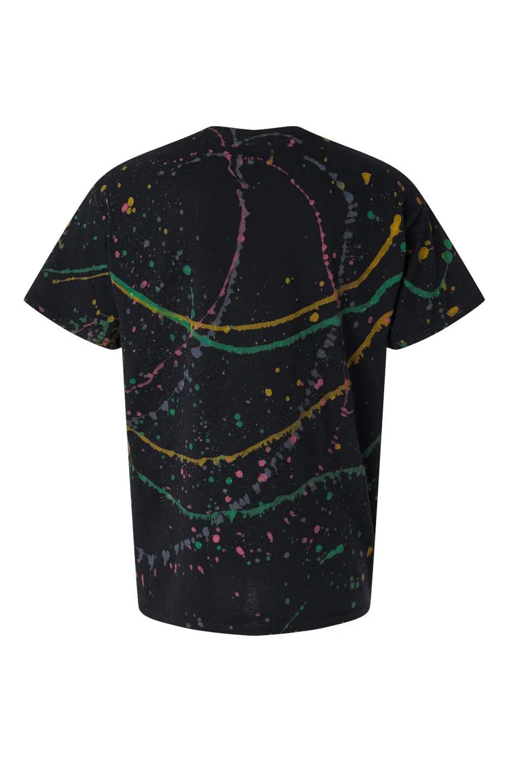 Dyenomite Mens Splatter Short Sleeve Crewneck T-Shirt - Black/Rainbow Clothing Dyenomite