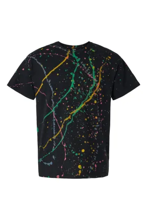 Dyenomite Mens Splatter Short Sleeve Crewneck T-Shirt - Black/Rainbow Clothing Dyenomite